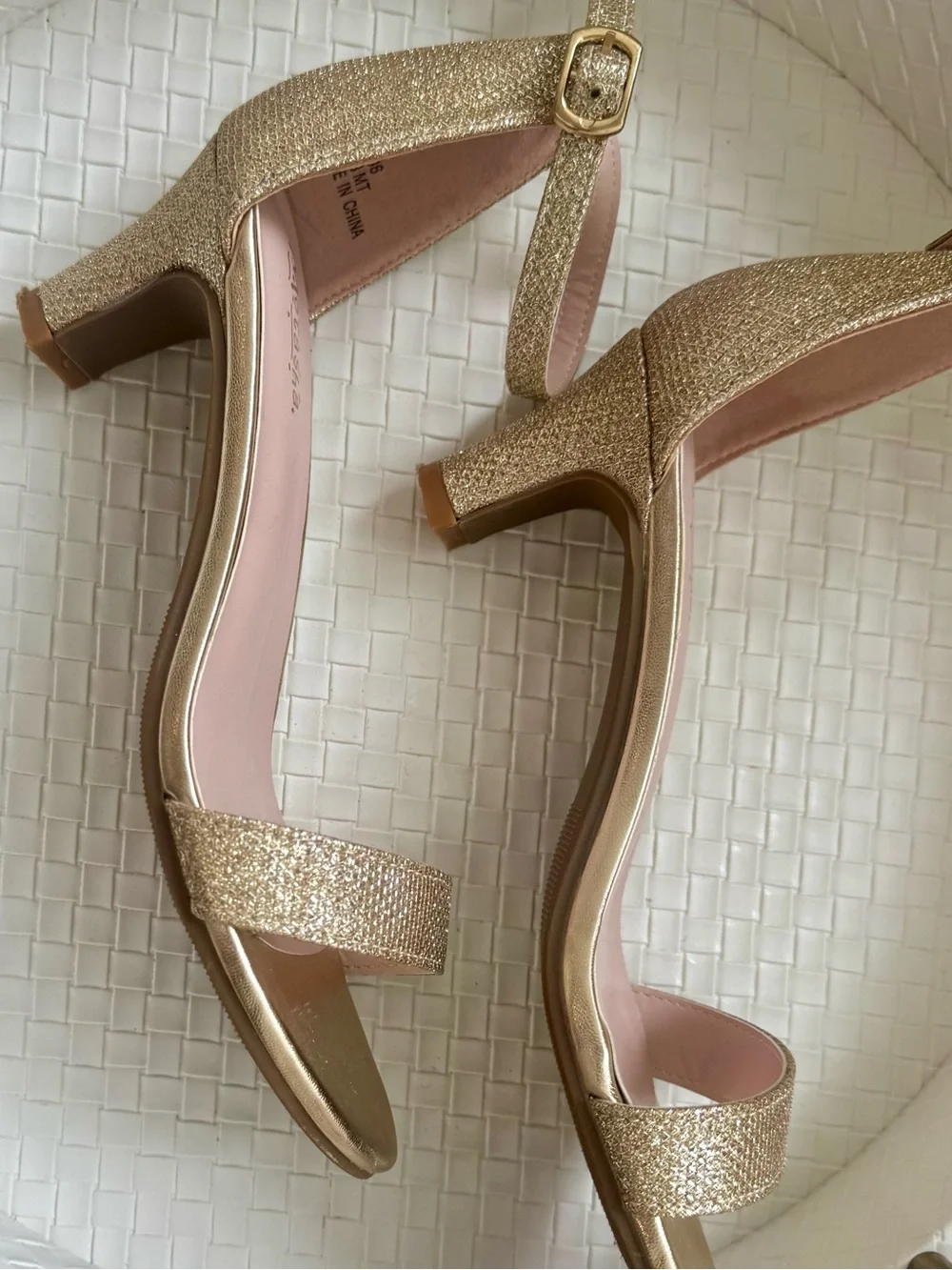 Motasha Gold Glitter Ankle Strap Heels Sandals Size 3